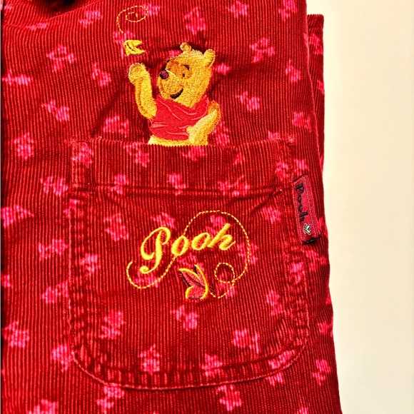 90s Vintage Disney's Winnie The Pooh Bear Embroidered Fall Corduroy Long Sleeves - Picture 2 of 9